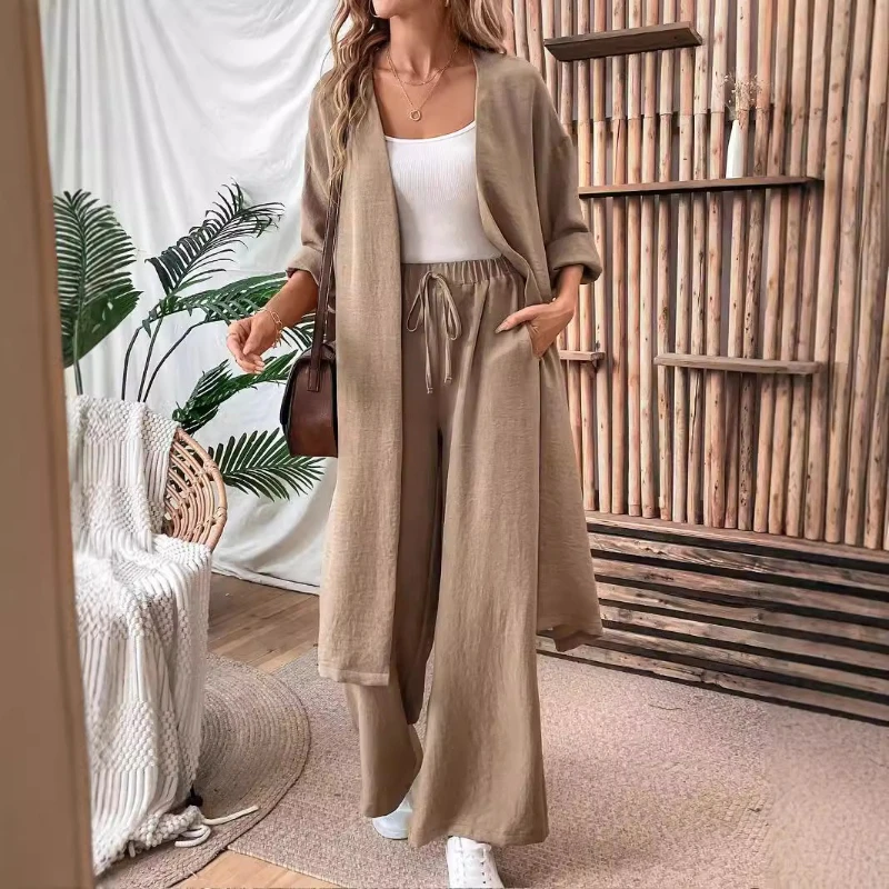 

Casual Suit 2025 Spring and Autumn Long Cardigan Coat Wide-leg Pants Women's Two-piece Suit