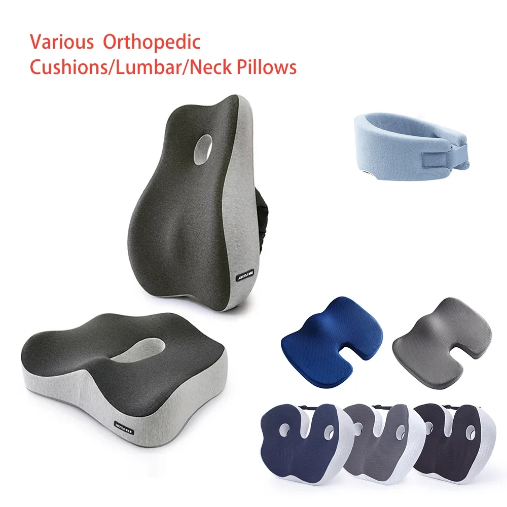 Memory Foam Office Chair Cushion Car Seat Support Waist Pillow Massage Lumbar Orthopedic Pillow Buttock Coccyx Cushion Back Pads