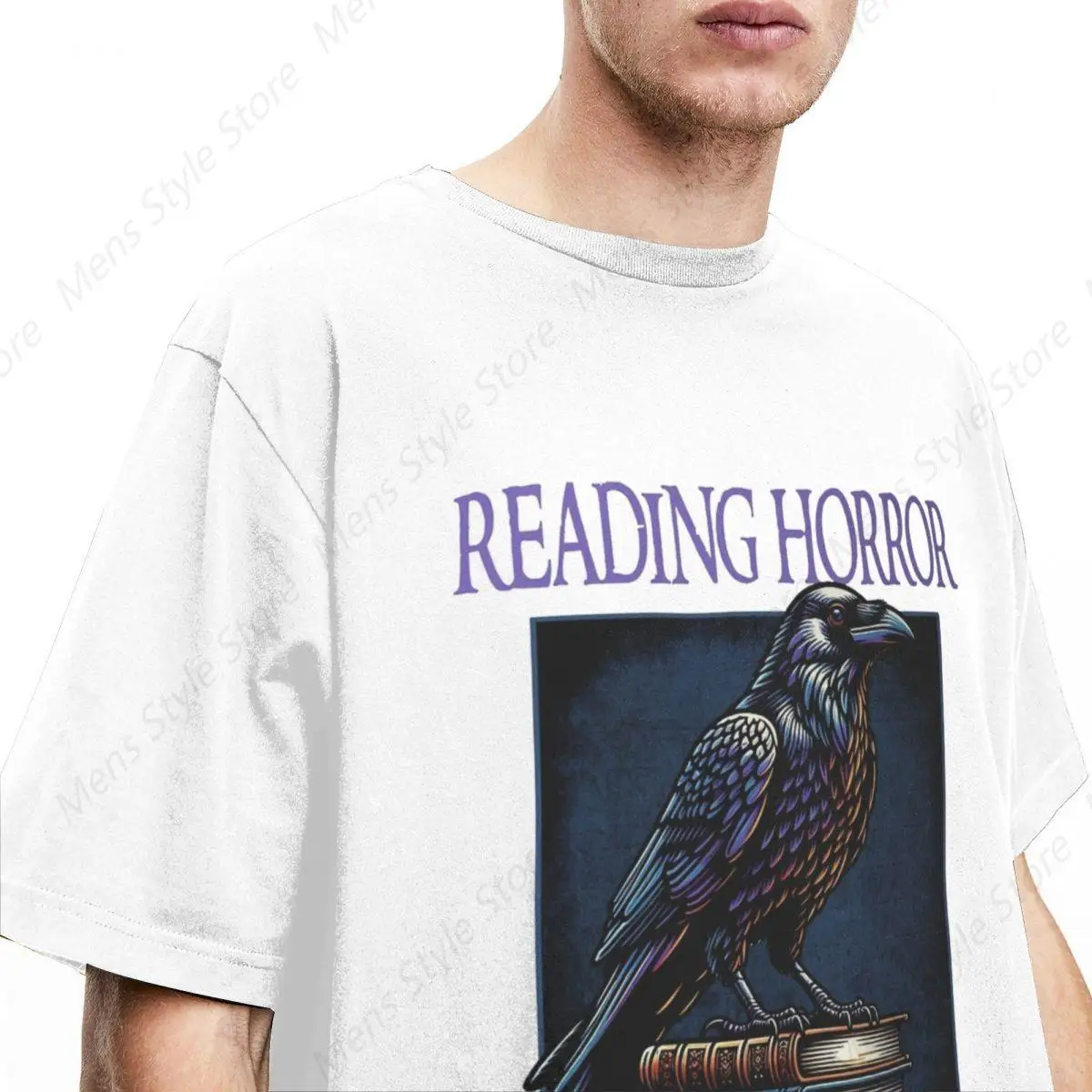 Reading Horror Raven Avid Reader Book Lover Apparel T-Shirts for Men Women Goth Bibliophile Vintage Cotton Summer Tee Shirts