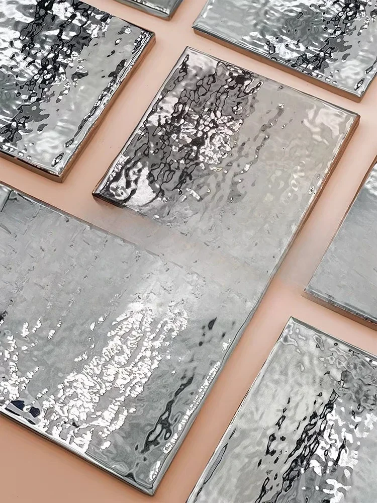 Electroplated Handmade Brick Corrugated Metal Silver Handmade Brick Bar Wall Tile Vintage