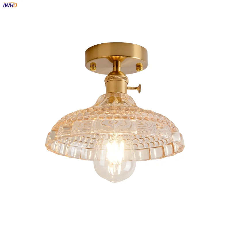 

IWHD Amber Glass LED Ceiling Lights Nordic Modern Simple Dining Living Room Kitchen Home Lighting Copper Ceiling Lamp Luminaire