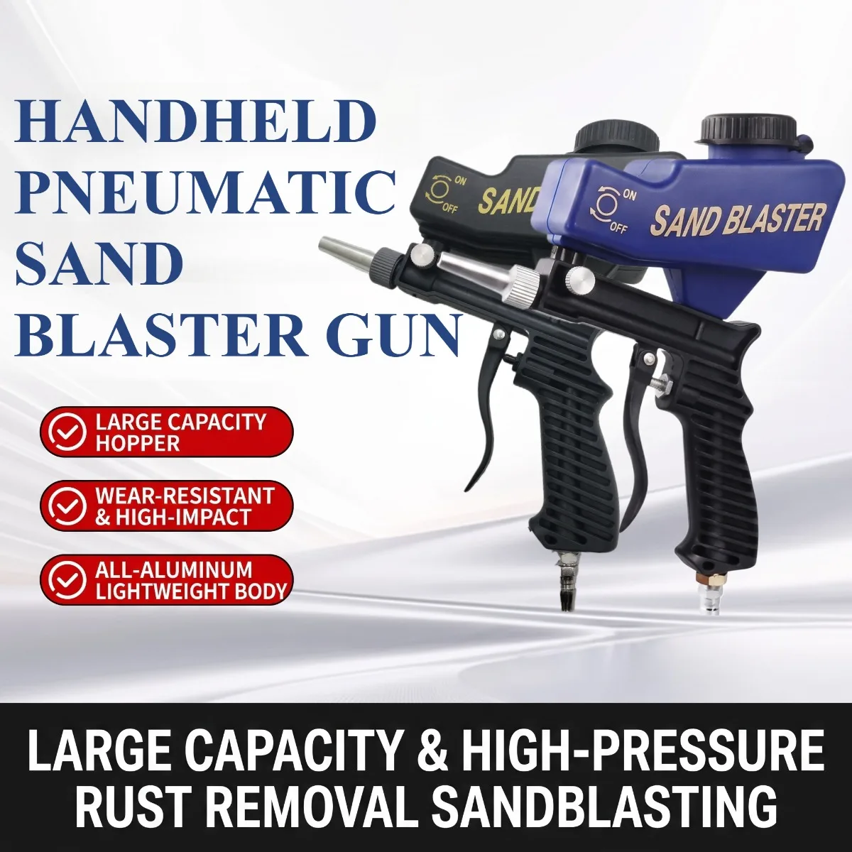 Portable 600cc Gravity Feed Sandblaster Gun, Adjustable Air Blaster for Paint & Rust Removal on Wood, Metal & Cars, Easy Grip