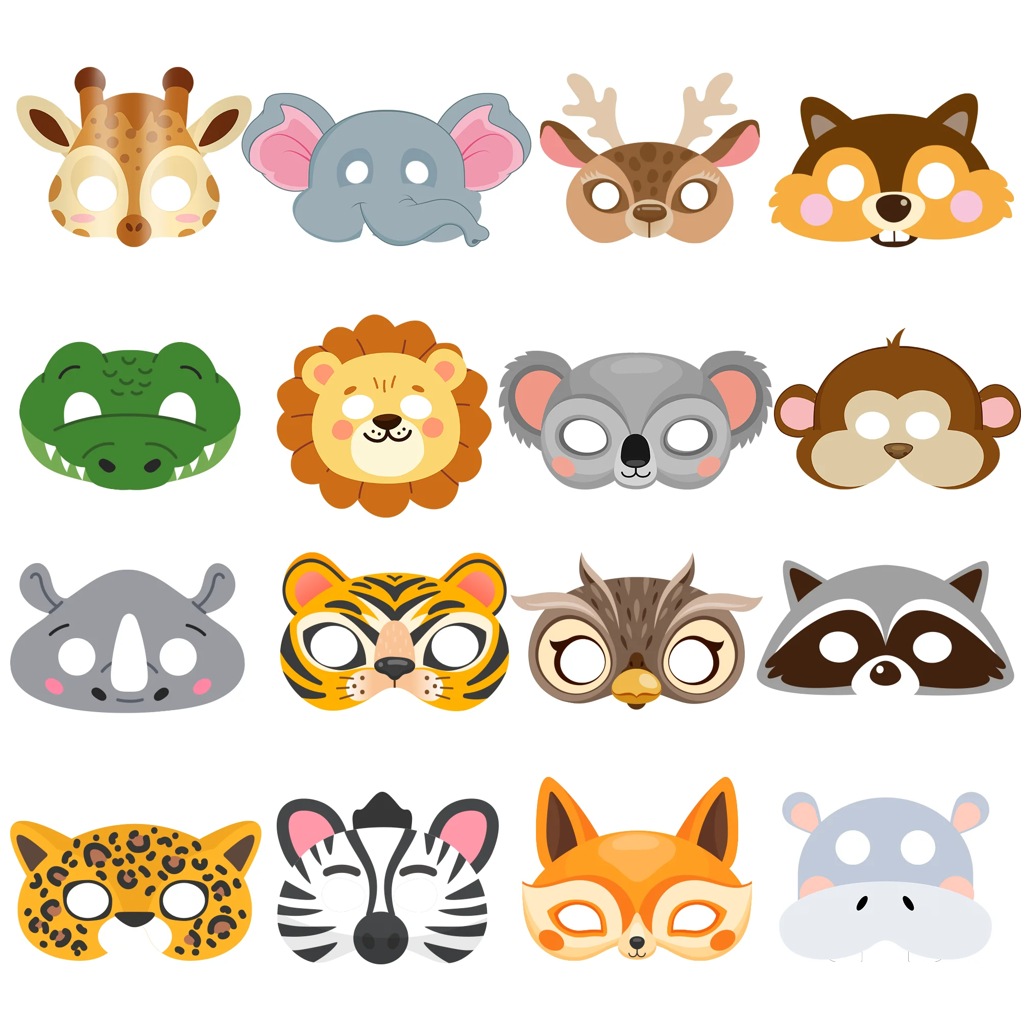 16 Pcs Animal Party Masks Set - Safari Animal Face Mask for Kids, Jungle Safari Party Mask & Safari Animal Theme Mask