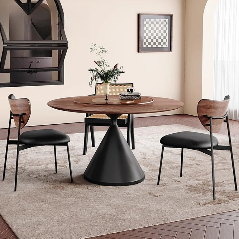 

French medieval solid wood round dining table household small apartment retro Nordic walnut parquet dining table round table