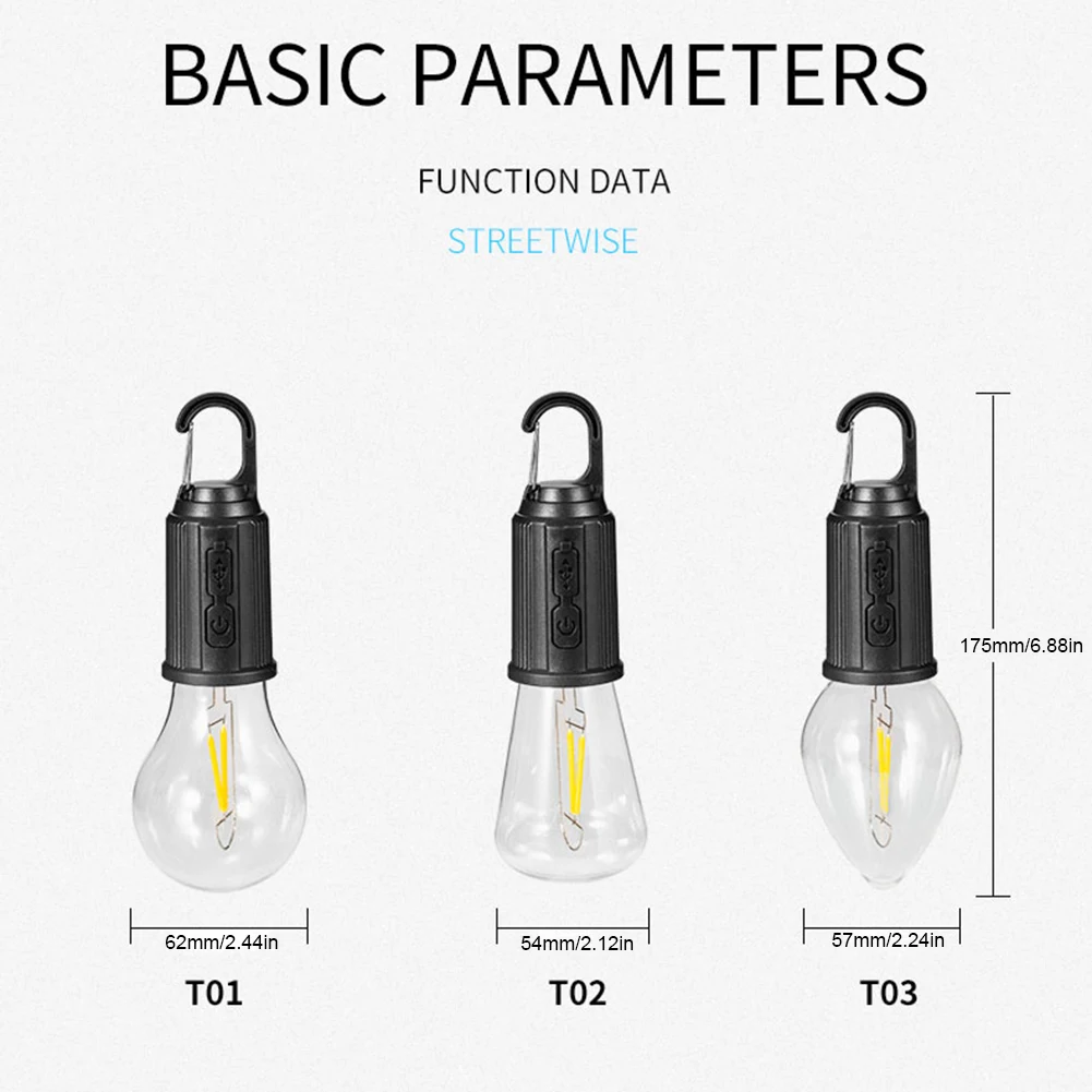 Portable Camping Light 600mAh LED Camping Lamp with Hook Portable Lighting Lantern Type C Charging Waterproof for Hiking Fishing