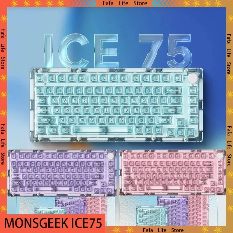 

MONSGEEK ICE75 Mechanical Keyboard 3Mode Fully transparent keyboard Multifunctional Knob Office gaming keyboard PC accessories