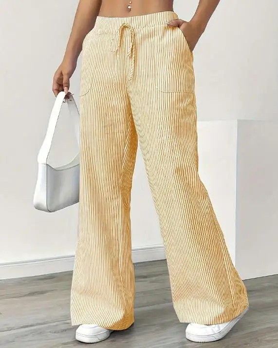 

2025 Autumn Striped Wide Leg Straight Leg Pants Women's Clothing