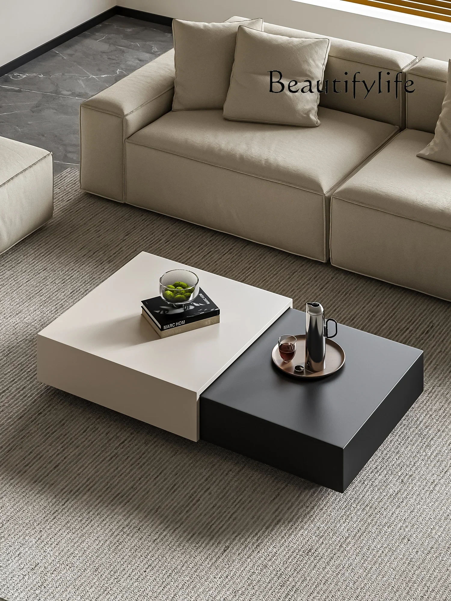 Italian Square Coffee Table Modern Villa Living Room Cream Style Creative Contrast Color Combination Tea Table