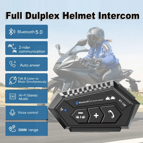 Imagen 2 del producto 1/2 Piezas Bt12B Auriculares Intercomunicador para Casco de Motocicleta, 1000 mAh, 500 M, Auriculares Estéreo Inalámbricos Bluetooth, Manos Libres, Reproductor de Música, Nuevo Estilo