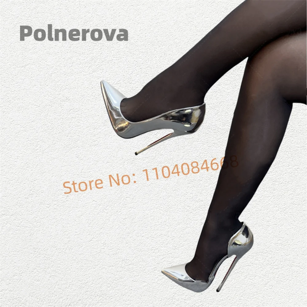 

16Cm High Heels Women's Pumps Silver Patent Leather Slip On Side Hollow Stiletto Elegant Dance Office Shoes Spring Autumn