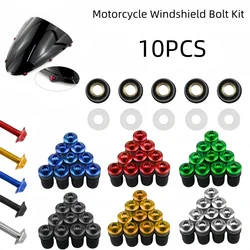 10x Windshield Bolts M5 5mm Windscreen Mounting Screws Washer Nuts for Yamaha YZF R1 R6 R7 600R 750R 1000R FZ1 FZ6 FZ6R FJR1300