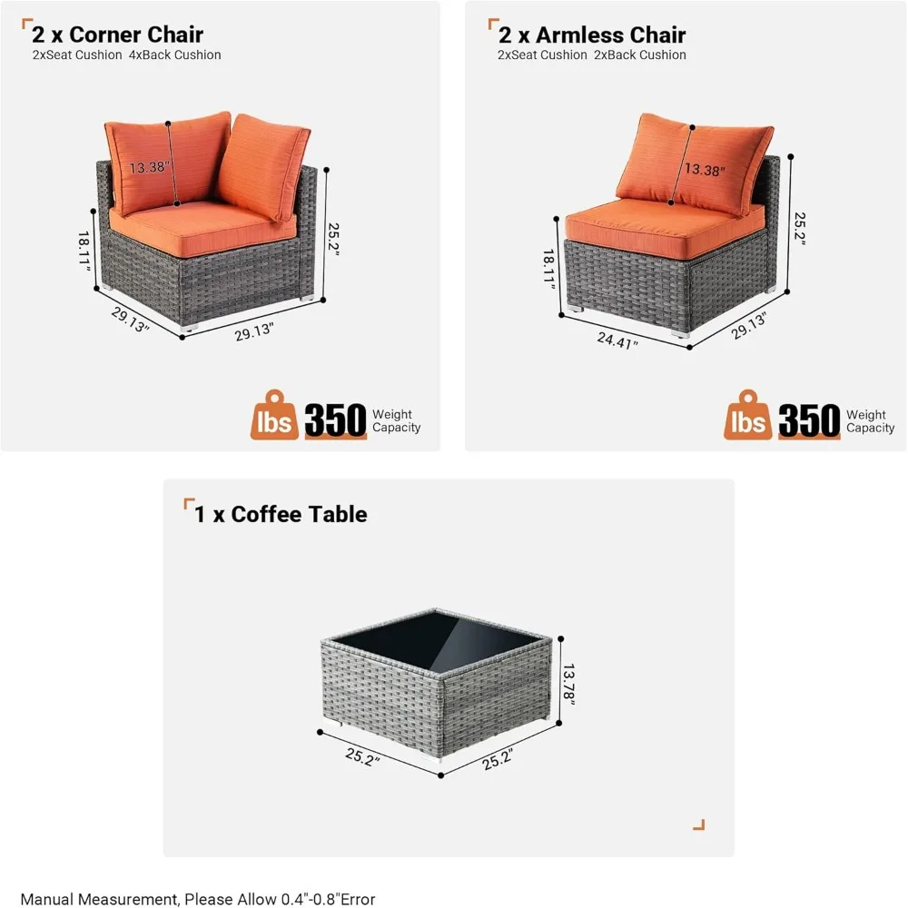 Outdoor 7 Piece Coversation Set with Coffee Table,Sectional Patio Furniture Set with All-Weather Wicker Sofaa,Modern Couch