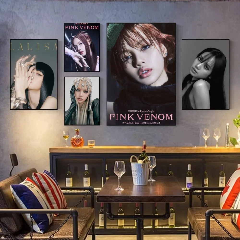 Kpop-B-BlackpinkS L-lisa Poster Fancy Wall Sticker for Living Room Bar Vintage Decorative Painting Middle