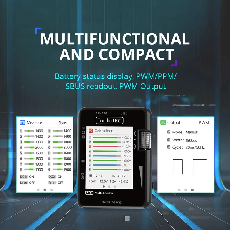 ToolkitRC MC8 จอแสดงผล LCD แบตเตอรี่ดิจิตอลเครื่องตรวจสอบความจุ Balancer ESC เครื่องทดสอบเซอร์โวสําหรับ LiPos แบตเตอรี่ - เครื่องมือทดสอบแบตเตอรี่