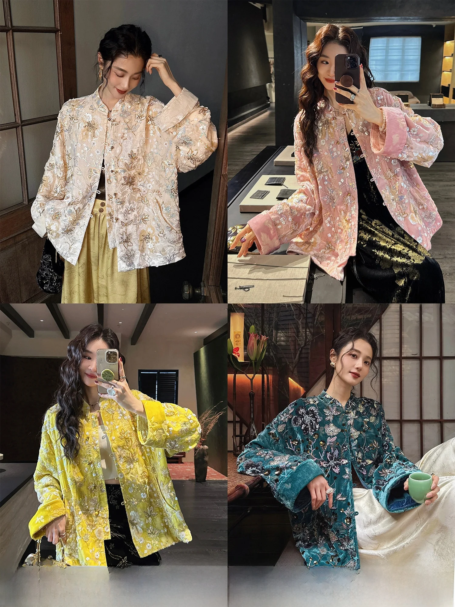 

Sanji Bla Flower New Chinese Sle Velvet Embroidered Pearl Early Spring Outerwear Absolutely Beautiful Treetting Women'...