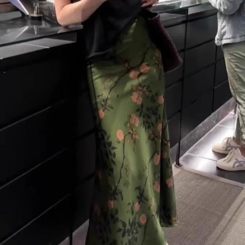 New Chinese Style Skirts Women Midi Fashion Summer Vintage A-line Casual Temperament All-match Simple Print Design Simple Faldas