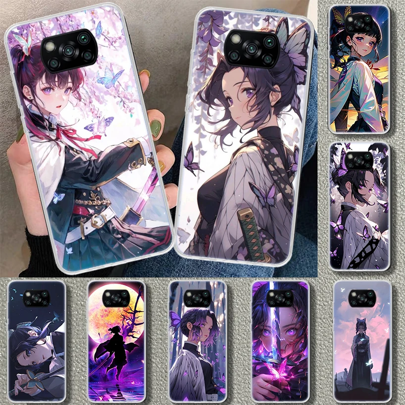 Demon Slayer Kochou Butterfly Phone Case Cover for Xiaomi Poco X6 X5 X4 X3 Nfc F6 Pro F5 F4 Gt F3 F2 F1 M5S M5 M4 M3 M2 Art Coqu