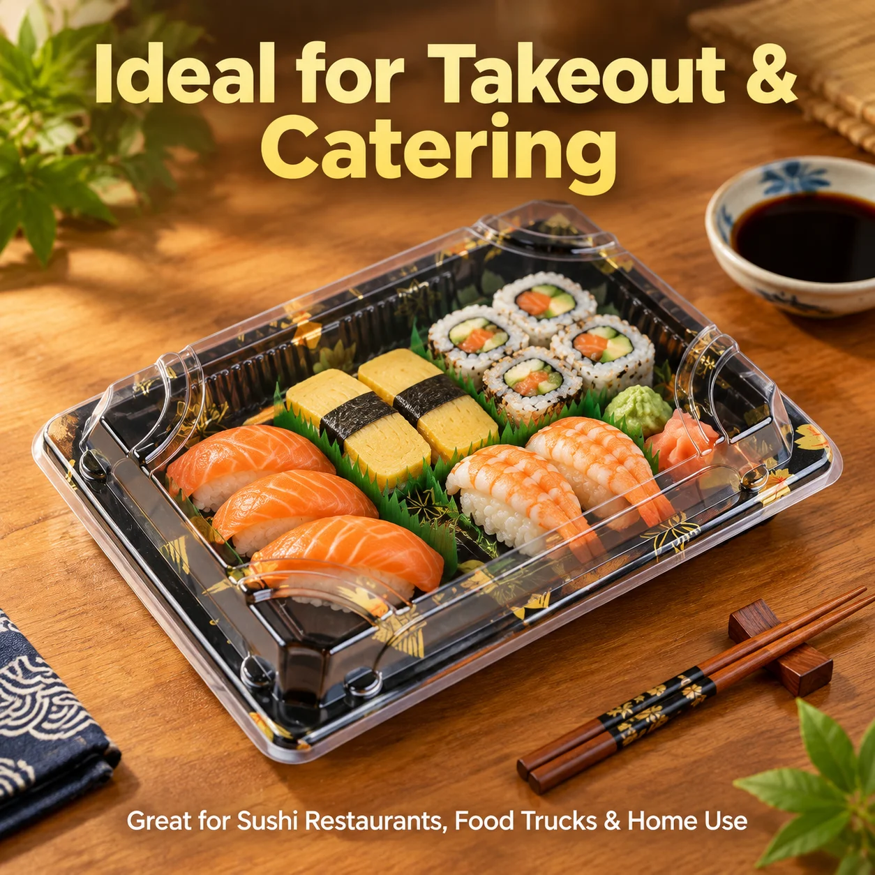 Disposable Sushi Box Rectangular Sashimi Takeout Container 160x110x45mm 40 Sets/Carton + Japanese Food Packaging
