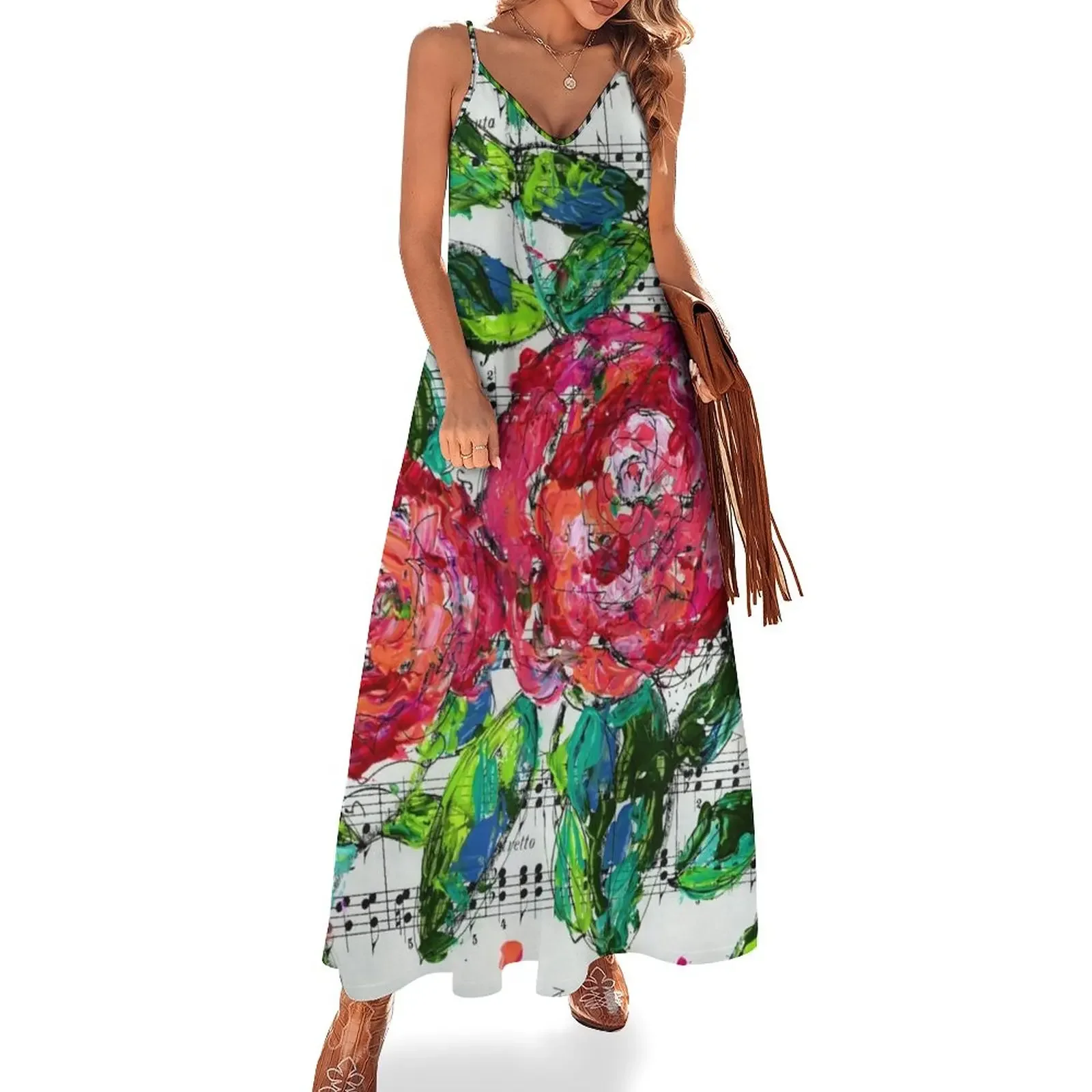 

Melody - Floral painting - Piano notes Sleeveless Dress dress for women 2024 sensual sexy dress for women Woman clothes