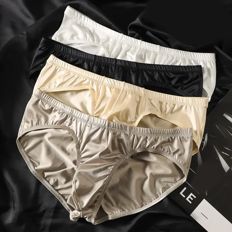 4X Men's Sexy Shinny Underwear Convex Pouch Briefs Smooth Low-rise Panties Breathable Cool Solid Color Elasticity Underpants view 5