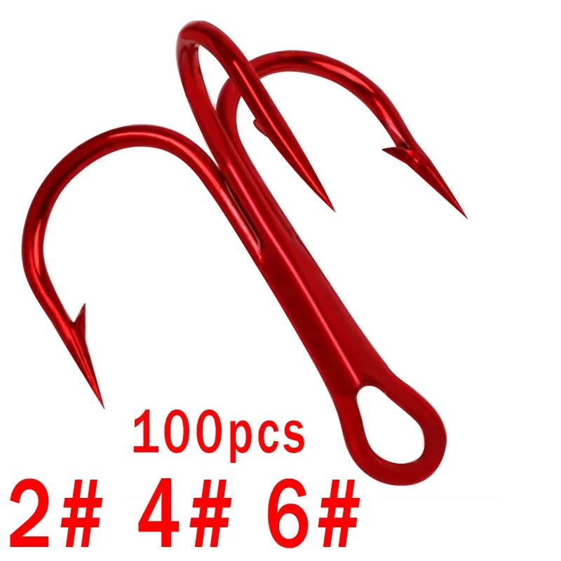 35647 Red Treble Hook Fishing Supplies Barbed Anchor Hook Luya Fishing Gear Fishing Tackle 100 Pcs/bag