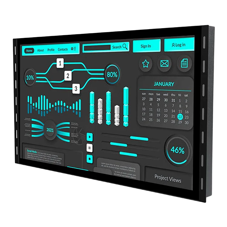 شاشة عرض LCD بإطار مفتوح عالي الدقة مقاس 21.5 بوصة مع حافظة معدنية بمنفذ USB VGA BNC