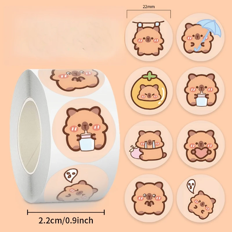 

500PCS Popular Kapibala Q-version Roll Sticker Cute Hand-door Tape Sealing Sticker Comic Exhibition Gifts Pretty Stationery