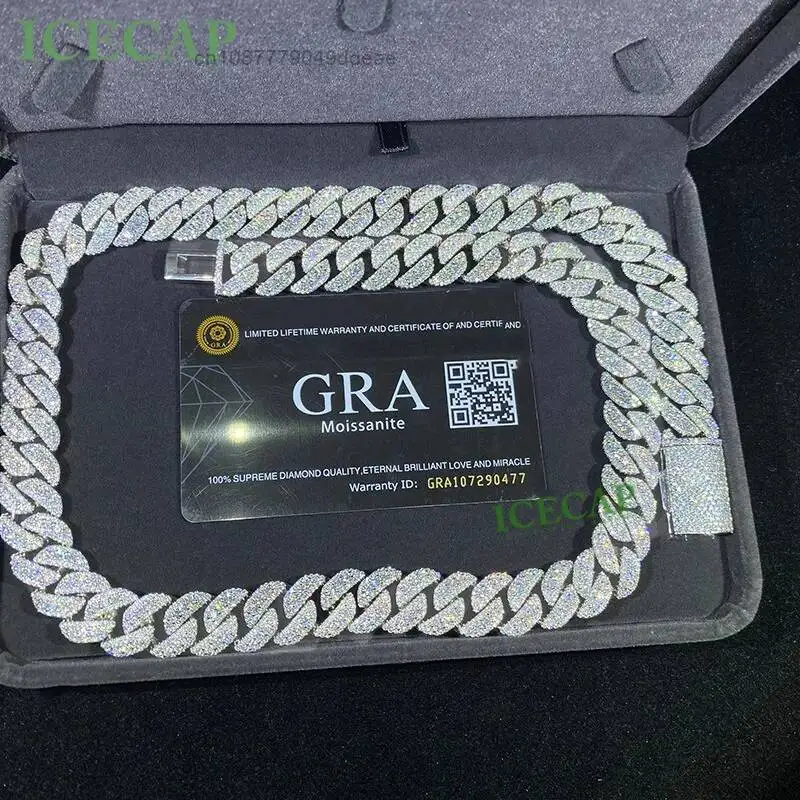 

Ювелирное ожерелье на заказ, 14 мм, кубинская цепочка с звеньями VVS, муассанит, бриллиант, средний большой камень, серебро 925 пробы, подвеска, цепочка с муассанитом