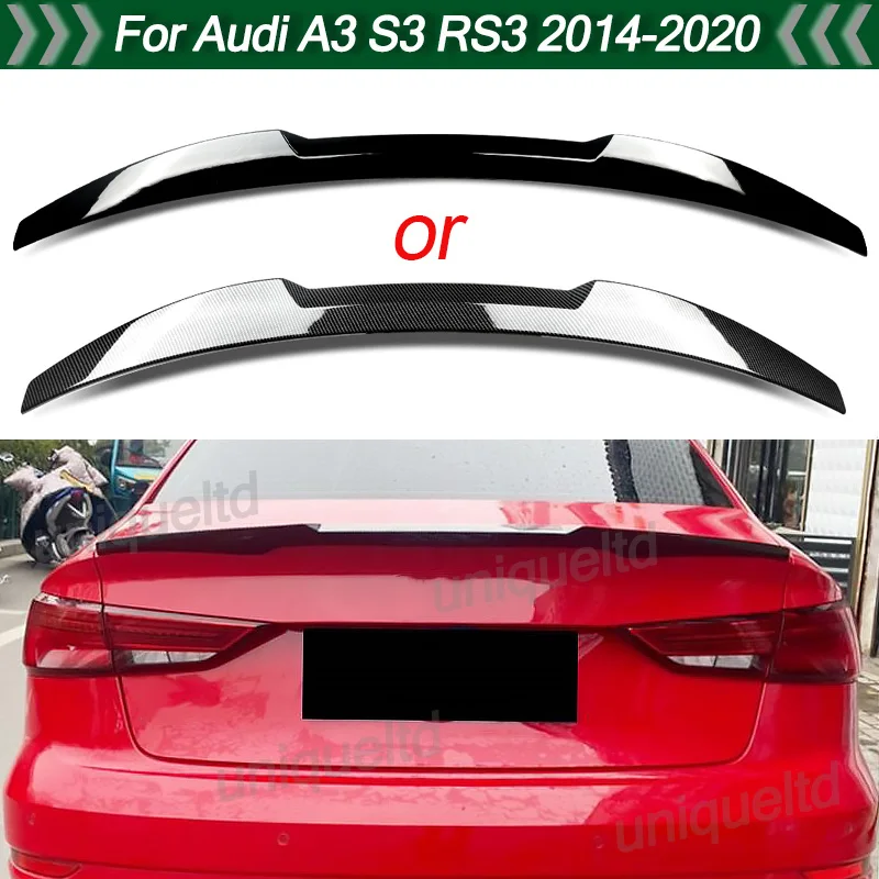 Für Audi A3 S3 RS3 8V Limousine Sline 2013-2020 Glänzend Schwarzer oder Carbon-Optik Kofferraumspoiler M4-Stil Hinterer Oberer Kofferraum-Dachspoiler ABS