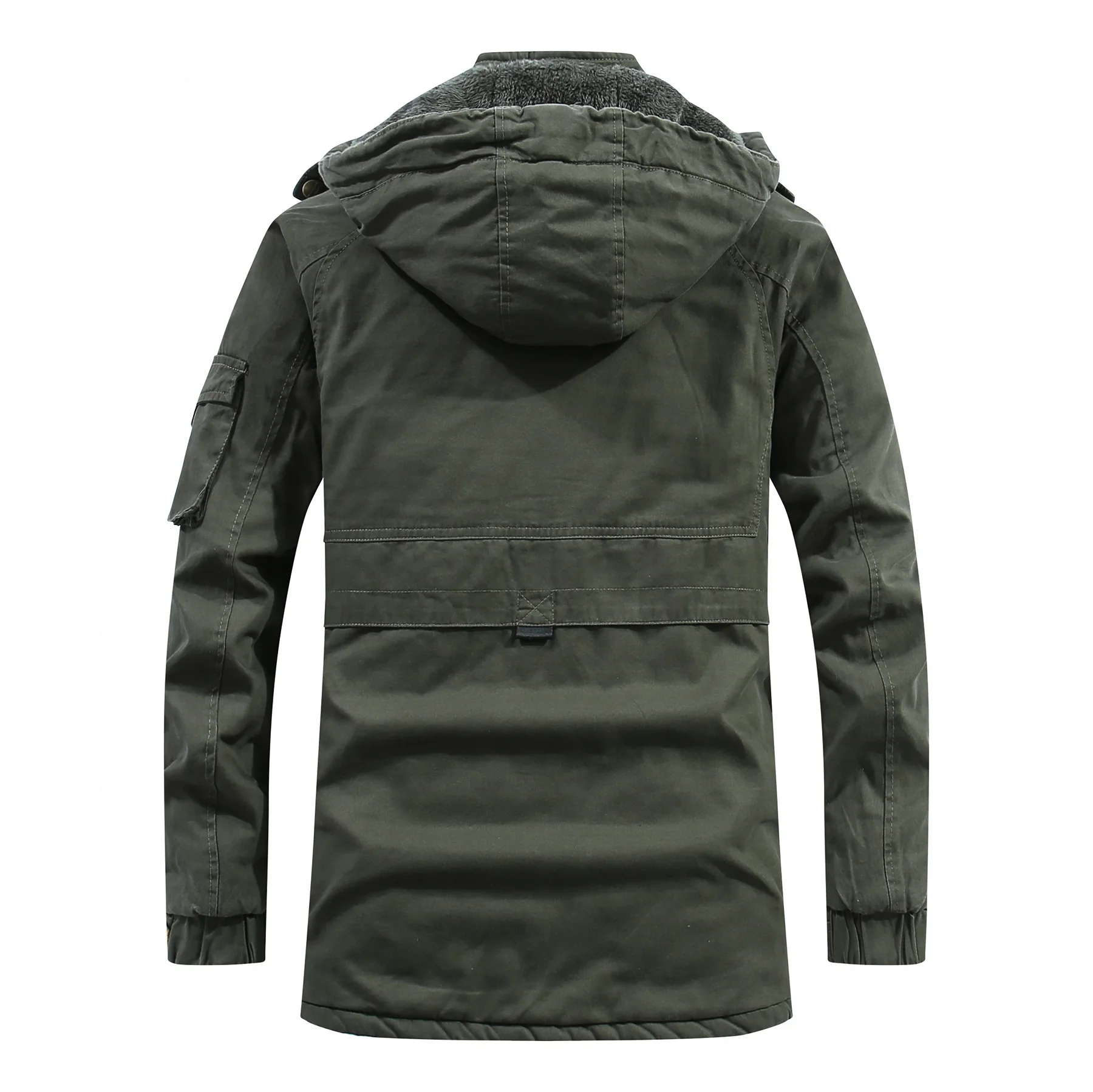 Autumn Winter Man Cargo Coat Mid Length Long Sleeve Zipper Male Detachable Hooded Coat Simple Solid Wind-proof Men Outerwear