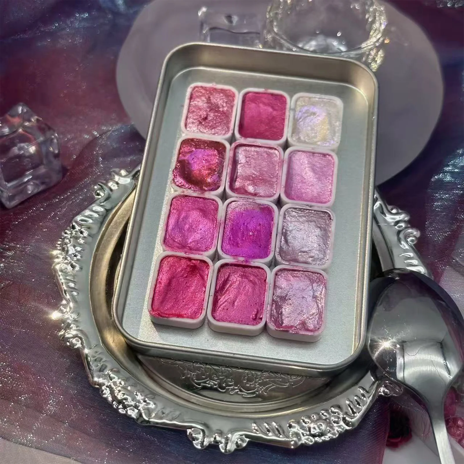 مجموعة ألوان مائية صلبة من اللؤلؤ المعدني مع مسحوق ذهبي للرسم الفني، جيب محمول للفنانين المبتدئين والأطفال والكبار #1