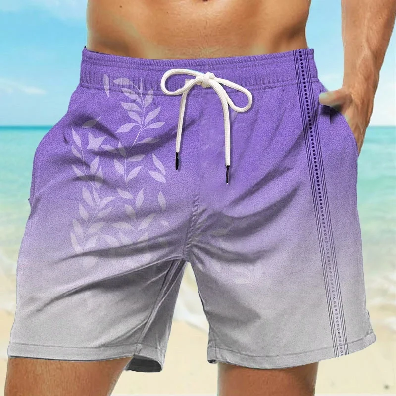 

Короткие брюки с градиентным листом и 3D принтом для мужчин, плавки в полоску в стиле ретро, гавайские повседневные пляжные шорты для уличного серфинга