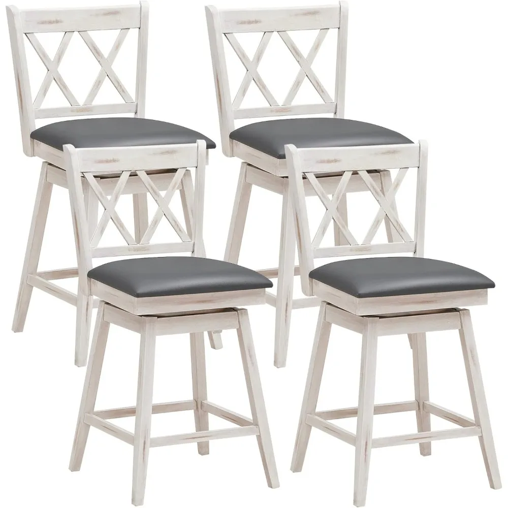 

Bar Stool Set of 4, 360 ° Swivel Counter Height 25inch Bar Stool with Foot Rest Upholstered Cushion & Ergonomic Backrest