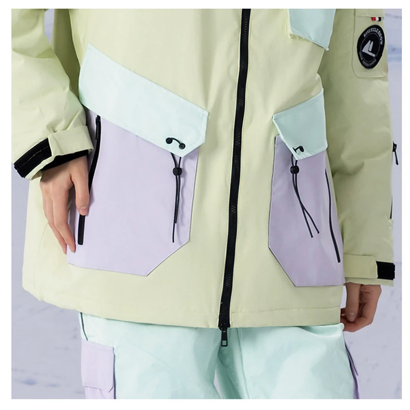 Fashion Colors Man's or Women's Ice Snow Suit Sets Snowboarding Clothing Ski Costumes Waterproof Winter Wear Jackets Strap Pants