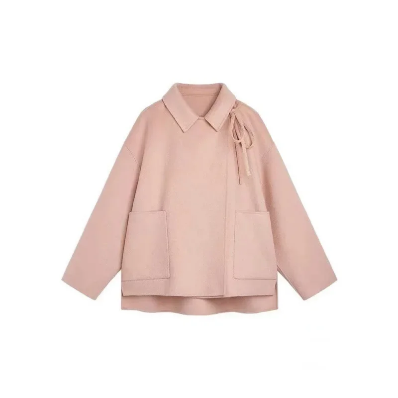 

2024 new double-sided cashmere coat women's short loose design pink small woolen coat