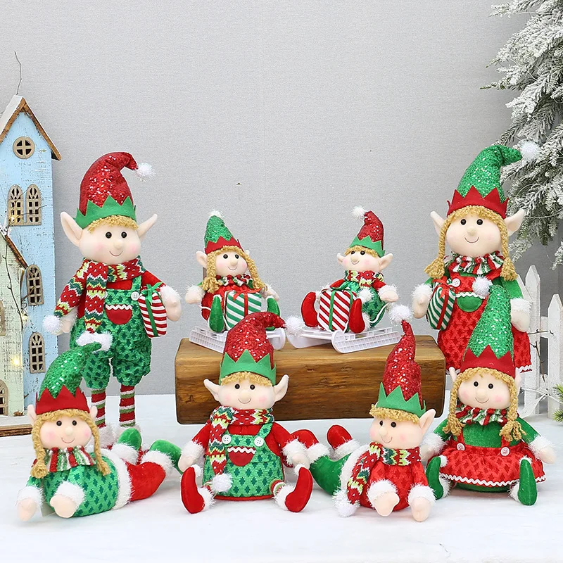 Christmas fabric lying telescopic sleigh elf doll Christmas party gift decorative supplies ornaments