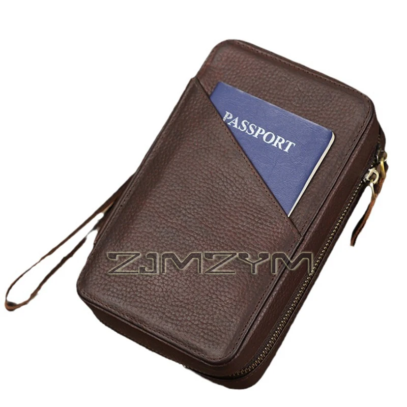 Fashion Crazy Horse Leather Phone Clutch Bag Data Cable Earphone Holder Case Card ID Wallet Organizer Pouch