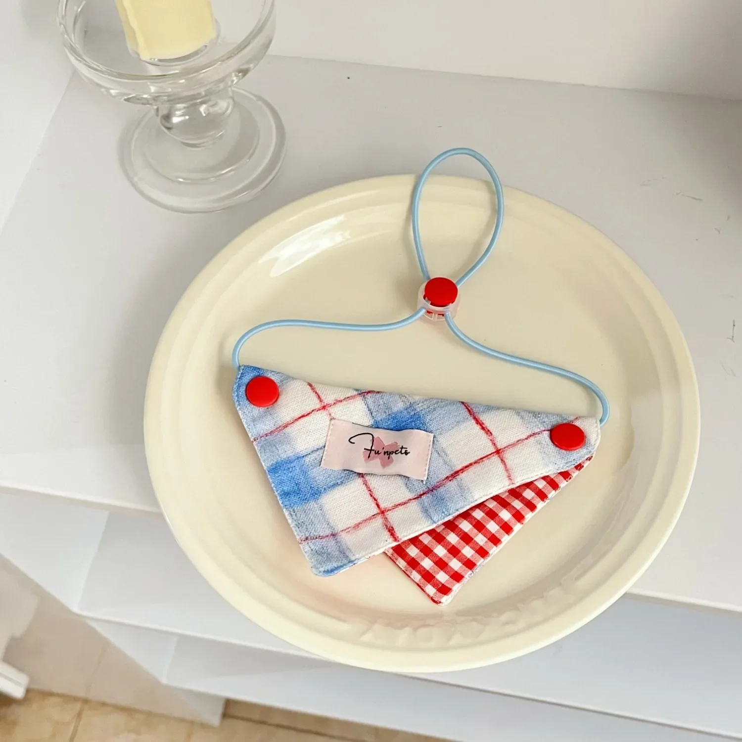 Blue Checkered Pet Triangle Scarf Cute Dogs Bow Bib Cat Dogs Bib Shawl Pet Drool Towel Teddy Scarfs Dog Accessories Dog Bow Tie