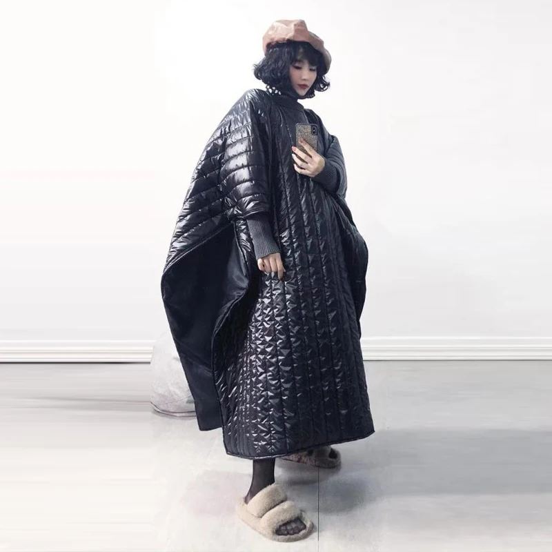 Imagem -03 - Inkeo-mulheres X-long Preto Oversized Puffer Cloak Parkas Poncho Xaile Cabolsa de Inverno Streetwear Feminino Jaqueta de Moda 2o201