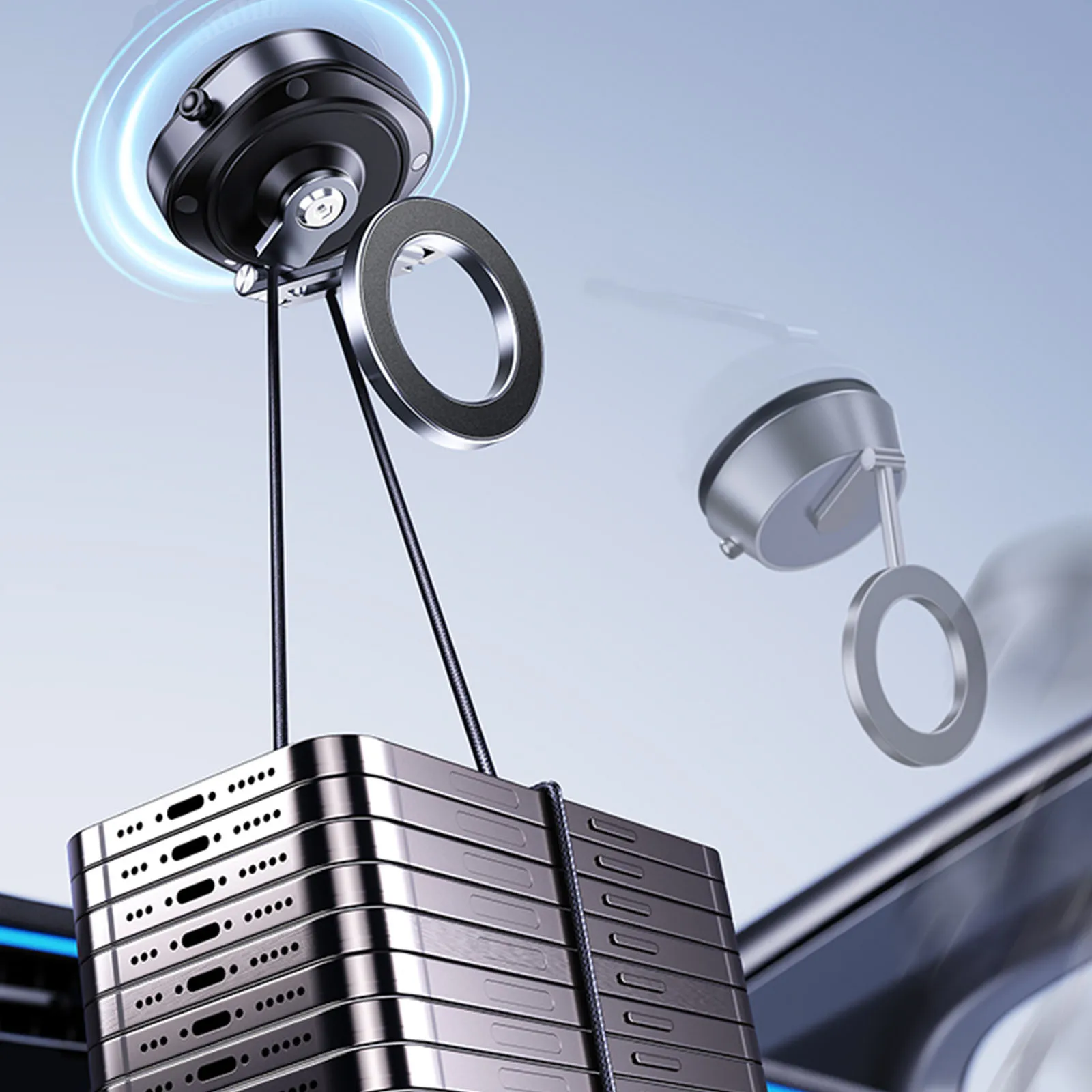 

Электромагнитный держатель для телефона в автомобиль 360° ° Вращающийся держатель для телефона на присоске, совместимый с iPhone, Android и всеми смартфонами