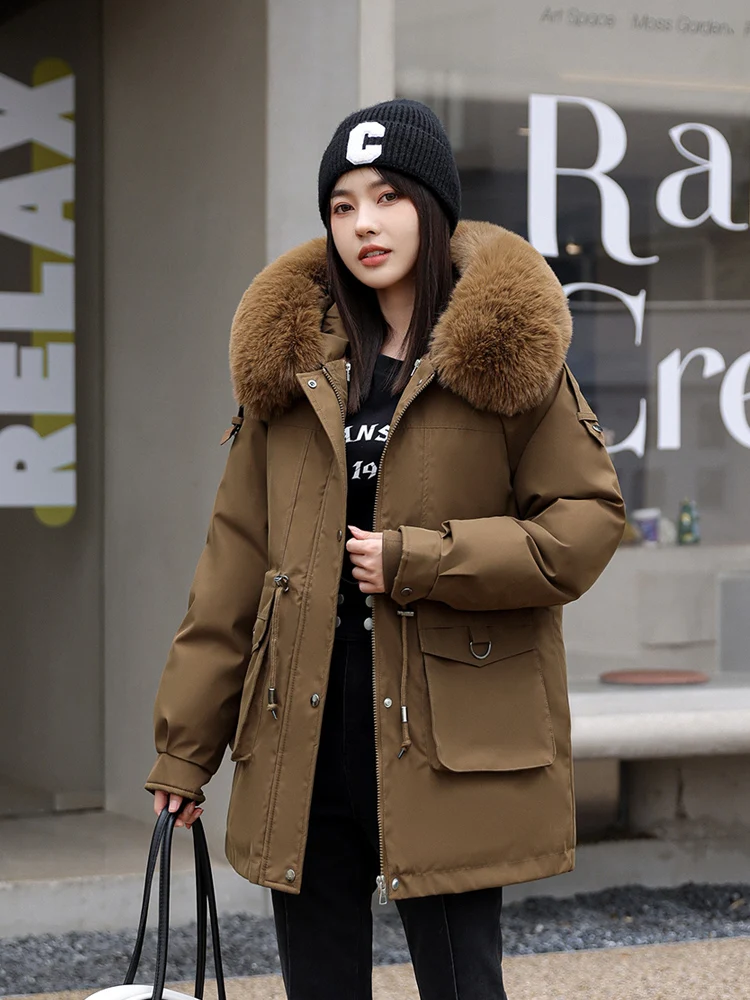 Vielleicht -30 Degrees Removable Liner Cotton Padded Winter Jacket Women Clothes Loose Warm Big Fur Hooded Parkas Coat Outwear