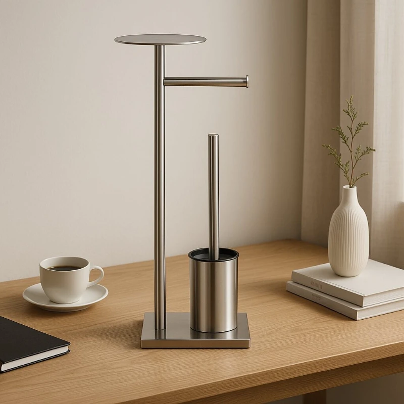 

Nordic Minimalist Tissue Holder, No-Drill Toilet Paper Rack, Bathroom Brush Stand, Stainless Steel Multi-Use Storage Organizer