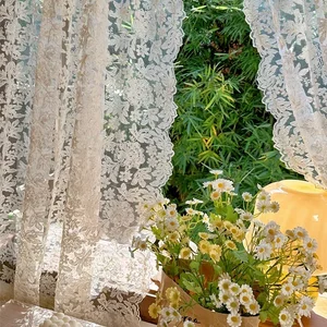 Cortinas de gaze bordadas bege vintage com borda ondulada, laço estilo europeu divisória cortina, estilo palácio high-end, francês 12 principais vendas cortinas em renda - №7