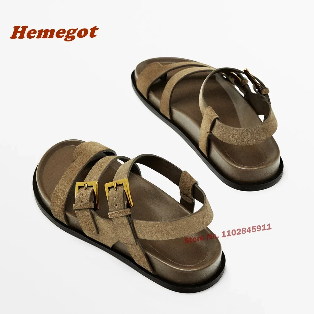 Buckle Slingback Brown Sandals Pinch Toe Flat with Casual Leather Women\'s Sandals Summer Gladiator Vacation Shoes Newest 2024