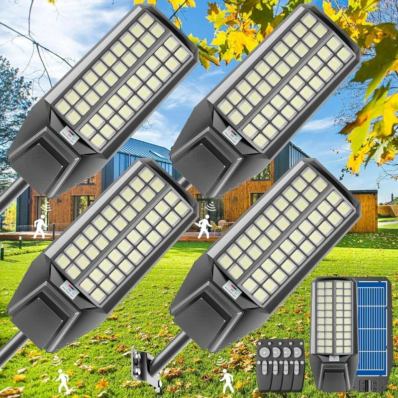 4-Pack 4000W Solar Street Light - 300000 Lumens, Dusk-to-Dawn, Waterproof, Ideal for Commercial & Outdoor Parking Lots