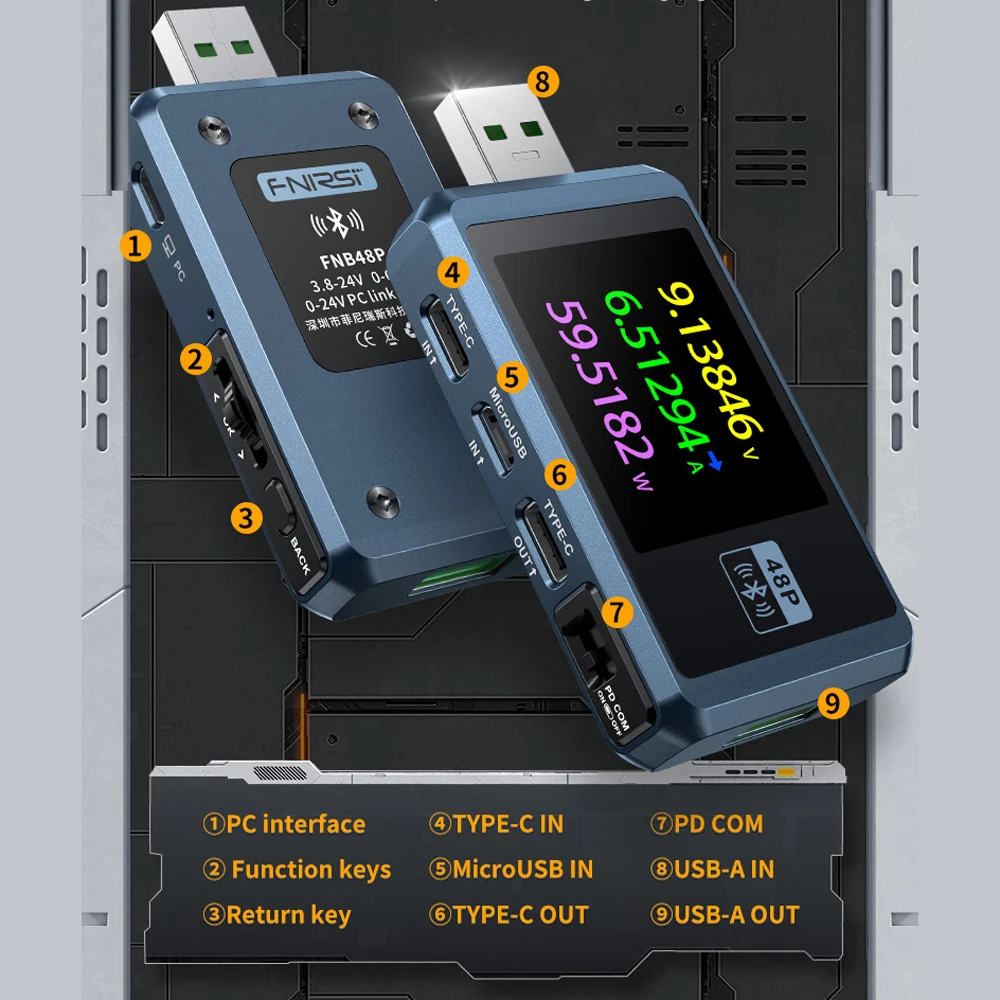 Imagem -04 - Usb Tester Voltímetro e Amperímetro Detecção de Carga Rápida tipo c Medição de Ondulação Capacidade Gatilho Cnc Metal Shell Fnb48p