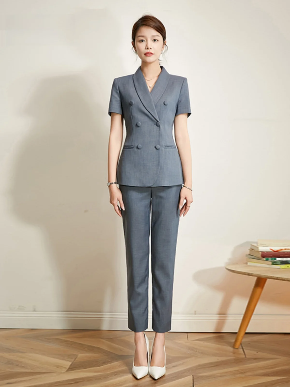 Summer Short Sleeve Thin Fashionable Women's Suit Set Formal Workwear Real Estate Sales Office Jewelry Store Uniform