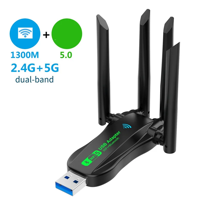 Exquisite Workmanshipp-New USB Network Card 1300M Bluetooth 5.0 2-In-1 Computer 2.4G 5GHZ Wireless Wifi Receiver 2.4G Dual-Band