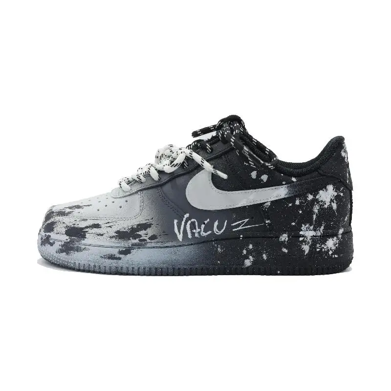 

[Дневник с брызгами чернил на заказ] Nike Air Force 1, нескользящая амортизирующая износостойкая обувь для скейтборда с низким берцем, унисекс, черный W