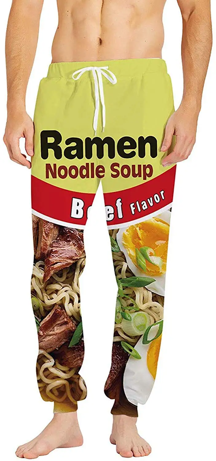 Unisex-Sport-Hose mit lustigem Ramen-Suppen-Motiv, 3D-Volldruck-Sport-Hose mit Rindfleischgeschmack und Instant-Nudel-Motiv, neuartige Streetwear-Hose.